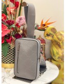 (LIKE NEW) GUCCI SLING BACKPACK IN GREY GG EMBOSSED CALFSKIN LEATHER