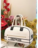(BRAND NEW) 2023 CHRISTIAN DIOR MEDIUM DIOR VIBE BOWLING HANDLE BAG IN WHITE CALFSKIN LEATHER WITH BLACK STRAP   