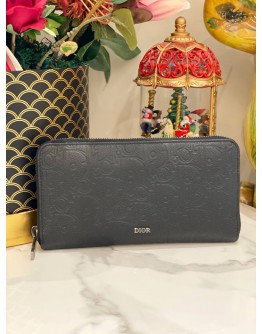 DIOR BLACK GRAVITY LEATHER LONG ZIPPED WALLET 