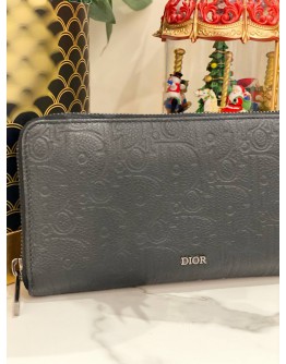 DIOR BLACK GRAVITY LEATHER LONG ZIPPED WALLET 