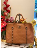 CHANEL LARGE TOTE SHOPPING BAG IN ORANGE QUILTED GRAINED VEGETAL CALFSKIN LEATHER