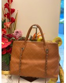 CHANEL LARGE TOTE SHOPPING BAG IN ORANGE QUILTED GRAINED VEGETAL CALFSKIN LEATHER