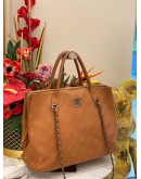 CHANEL LARGE TOTE SHOPPING BAG IN ORANGE QUILTED GRAINED VEGETAL CALFSKIN LEATHER