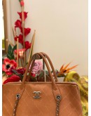 CHANEL LARGE TOTE SHOPPING BAG IN ORANGE QUILTED GRAINED VEGETAL CALFSKIN LEATHER