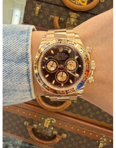 (UNUSED) 2021 YEAR ROLEX DAYTONA COSMOGRAPH 18K 750 ROSE GOLD REF 116505 BLACK DIAL 40MM AUTOMATIC WATCH-FULL SET-