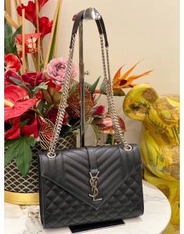 (LIKE NEW) YSL SAINT LAURENT ENVELOPE MEDIUM CHAIN BAG IN MIX MATELASSE GRAIN DE POUDRE EMBOSSED LEATHER WITH GOLD HARDWARE -FULL SET-