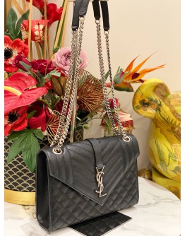 (LIKE NEW) YSL SAINT LAURENT ENVELOPE MEDIUM CHAIN BAG IN MIX MATELASSE GRAIN DE POUDRE EMBOSSED LEATHER WITH GOLD HARDWARE -FULL SET-