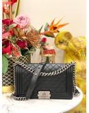 (LIKE NEW) CHANEL BOY MEDIUM SIZE BLACK QUILTED LAMBSKIN LEATHER FLAP CHAIN BAG - FULL SET-