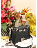 (LIKE NEW) CHANEL BOY MEDIUM SIZE BLACK QUILTED LAMBSKIN LEATHER FLAP CHAIN BAG - FULL SET-