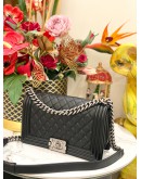(LIKE NEW) CHANEL BOY MEDIUM SIZE BLACK QUILTED LAMBSKIN LEATHER FLAP CHAIN BAG - FULL SET-