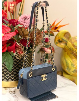CHANEL CAMERA CASE IN NAVY BLUE LAMBSKIN QUILTED LEATHER