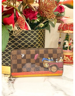 LOUIS VUITTON DAMIER EBENE CHRISTMAS ANIMATION COLLECTION CANVAS LONG ZIPPY WALLET