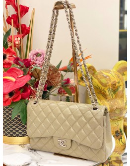 CHANEL CLASSIC JUMBO DOUBLE FLAP SHOULDER BAG IN BEIGE CAVIAR LEATHER
