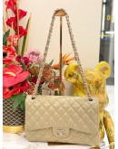 CHANEL CLASSIC JUMBO DOUBLE FLAP SHOULDER BAG IN BEIGE CAVIAR LEATHER