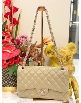 CHANEL CLASSIC JUMBO DOUBLE FLAP SHOULDER BAG IN BEIGE CAVIAR LEATHER