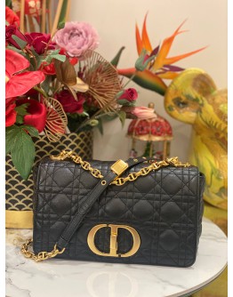 (LIKE NEW) CHRISTIAN DIOR MEDIUM DIOR CARO BAG WITH GOLD CHAIN IN BLACK SUPPLE CANNAGE CALFSKIN LEATHER 