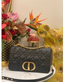 (LIKE NEW) CHRISTIAN DIOR MEDIUM DIOR CARO BAG WITH GOLD CHAIN IN BLACK SUPPLE CANNAGE CALFSKIN LEATHER 