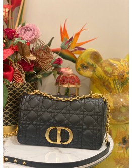 (LIKE NEW) CHRISTIAN DIOR MEDIUM DIOR CARO BAG WITH GOLD CHAIN IN BLACK SUPPLE CANNAGE CALFSKIN LEATHER 