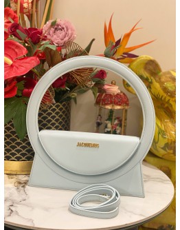 (LIKE NEW) JACQUEMUS LE SAC ROND TOP HANDLE AND CROSSBODY BAG IN LIGHT BLUE CALFSKIN LEATHER