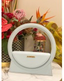 (LIKE NEW) JACQUEMUS LE SAC ROND TOP HANDLE AND CROSSBODY BAG IN LIGHT BLUE CALFSKIN LEATHER