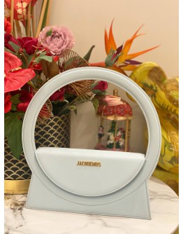 (LIKE NEW) JACQUEMUS LE SAC ROND TOP HANDLE AND CROSSBODY BAG IN LIGHT BLUE CALFSKIN LEATHER