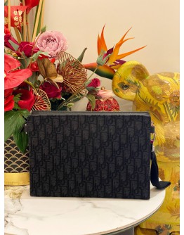 CHRISTIAN DIOR A5 TRIANGLE POUCH IN BLACK DIOR OBLIQUE JACQUARD- FULL SET-