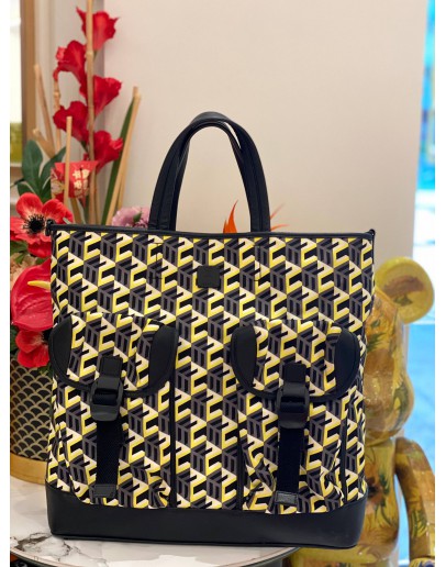 (LIKE NEW) MCM CUBIC LOGO LARGE NYLON TOP HANDLE TOTE SHOULDER BAG 