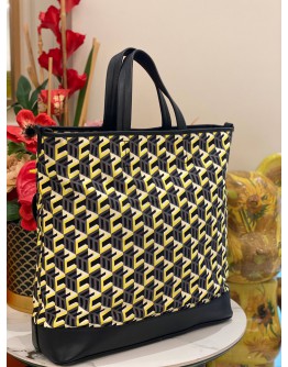 (LIKE NEW) MCM CUBIC LOGO LARGE NYLON TOP HANDLE TOTE SHOULDER BAG 