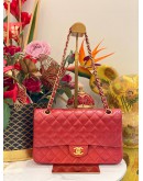 CHANEL RED LAMBSKIN LEATHER CLASSIC MEDIUM DOUBLE FLAP GOLD CHAIN BAG