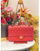 CHANEL RED LAMBSKIN LEATHER CLASSIC MEDIUM DOUBLE FLAP GOLD CHAIN BAG