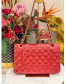 CHANEL RED LAMBSKIN LEATHER CLASSIC MEDIUM DOUBLE FLAP GOLD CHAIN BAG