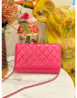 CHANEL CLASSIC WOC IN BARBIE PINK LAMBSKIN LEATHER WITH SILVER HARDWARE 