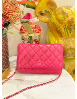 CHANEL CLASSIC WOC IN BARBIE PINK LAMBSKIN LEATHER WITH SILVER HARDWARE 