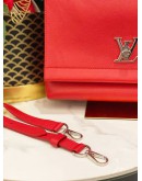LOUIS VUITTON RUBIS HOT RED CAFLSKIN LEATHER LOCKME II HANDLE BAG 