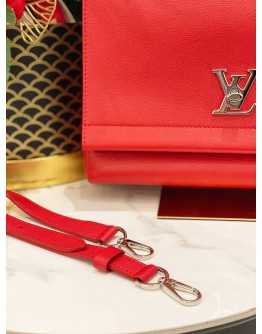 LOUIS VUITTON RUBIS HOT RED CAFLSKIN LEATHER LOCKME II HANDLE BAG 