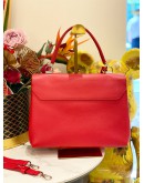 LOUIS VUITTON RUBIS HOT RED CAFLSKIN LEATHER LOCKME II HANDLE BAG 