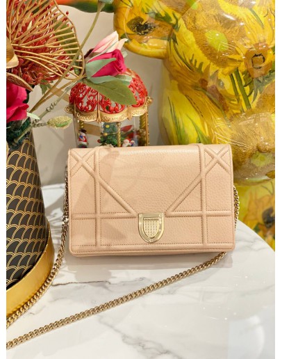 CHRISTIAN DIOR DIORAMA WALLET ON CHAIN IN PINK PEBBLED LEATHER