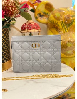 (LIKE NEW) 2025 CHRISTIAN DIOR CARO EVERY DIOR POUCH IN CLOUD BLUE SUPPLE CANNAGE CALFSKIN LEATHER -FULL SET-