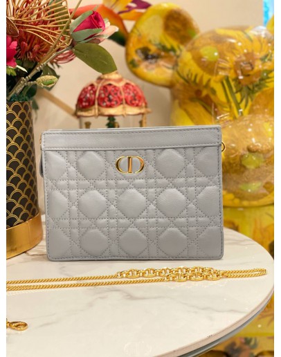 (LIKE NEW) 2025 CHRISTIAN DIOR CARO EVERY DIOR POUCH IN CLOUD BLUE SUPPLE CANNAGE CALFSKIN LEATHER -FULL SET-