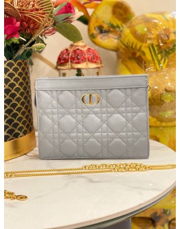 (LIKE NEW) 2025 CHRISTIAN DIOR CARO EVERY DIOR POUCH IN CLOUD BLUE SUPPLE CANNAGE CALFSKIN LEATHER -FULL SET-