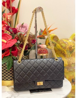 (LIKE NEW) CHANEL REISSUE 226 DOUBLE FLAP SHOULDER BAG IN BLACK AGED CALFSKIN LEATHER -FULL SET-