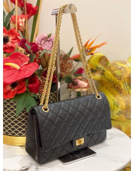 (LIKE NEW) CHANEL REISSUE 226 DOUBLE FLAP SHOULDER BAG IN BLACK AGED CALFSKIN LEATHER -FULL SET-