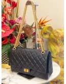 (LIKE NEW) CHANEL REISSUE 226 DOUBLE FLAP SHOULDER BAG IN BLACK AGED CALFSKIN LEATHER -FULL SET-