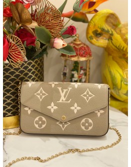 (UNUSED) MICROCHIP LOUIS VUITTON FELICIE BEIGE MONOGRAM EMPREINTE LEATHER FLAP WALLET ON CHAIN BAG - FULL SET-