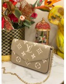 (UNUSED) MICROCHIP LOUIS VUITTON FELICIE BEIGE MONOGRAM EMPREINTE LEATHER FLAP WALLET ON CHAIN BAG - FULL SET-
