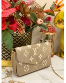 (UNUSED) MICROCHIP LOUIS VUITTON FELICIE BEIGE MONOGRAM EMPREINTE LEATHER FLAP WALLET ON CHAIN BAG - FULL SET-