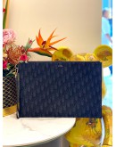 (LIKE NEW) CHRISTIAN DIOR A4 POUCH IN BLACK DIOR OBLIQUE JACQUARD WITH CALFSKIN LEATHER -FULL SET-