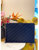 (LIKE NEW) CHRISTIAN DIOR A4 POUCH IN BLACK DIOR OBLIQUE JACQUARD WITH CALFSKIN LEATHER -FULL SET-