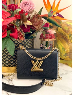 (LIKE NEW) LOUIS VUITTON TWIST PM FLAP SHOULDER BAG IN GOLD HARDWARE WITH BLACK EPI LEATHER -FULL SET-