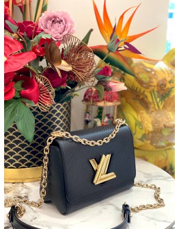 (LIKE NEW) LOUIS VUITTON TWIST PM FLAP SHOULDER BAG IN GOLD HARDWARE WITH BLACK EPI LEATHER -FULL SET-